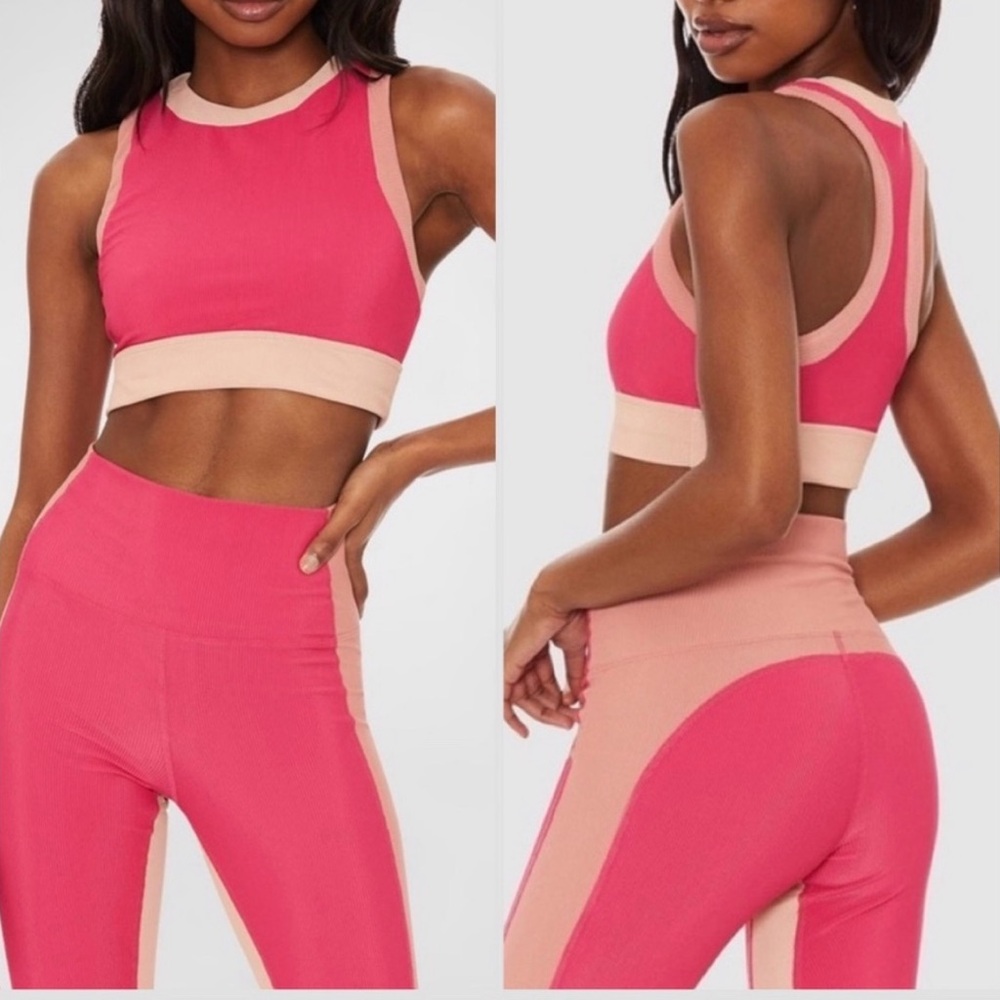 Beach riot Gwen bra top in pink tan rouge colorblock medium NWOT - Picture 1 of 5